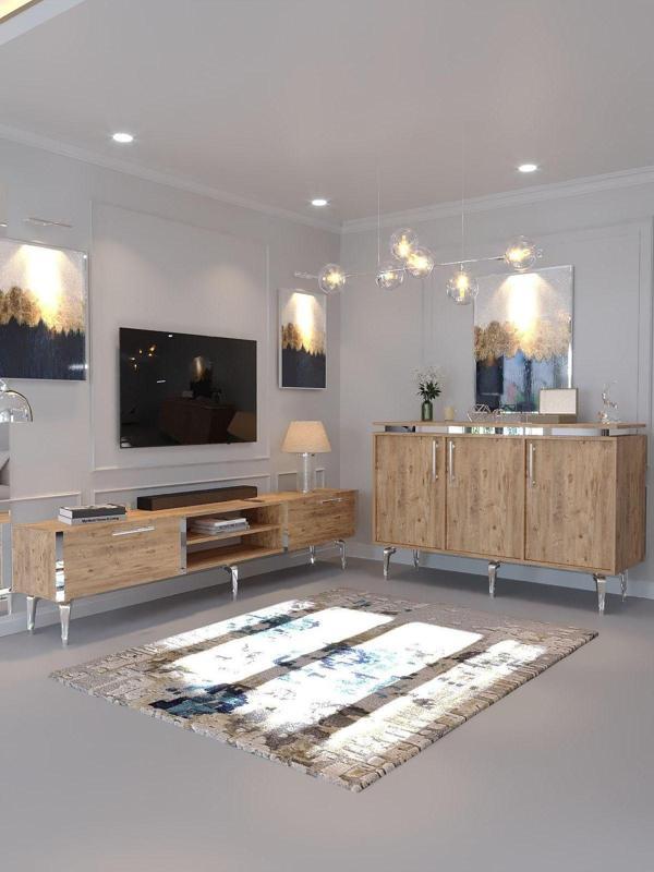 Myniture Home & Living Festival Tv Sehpası Ve Konsol Çam Silver S-Set-1-6 - Image 1