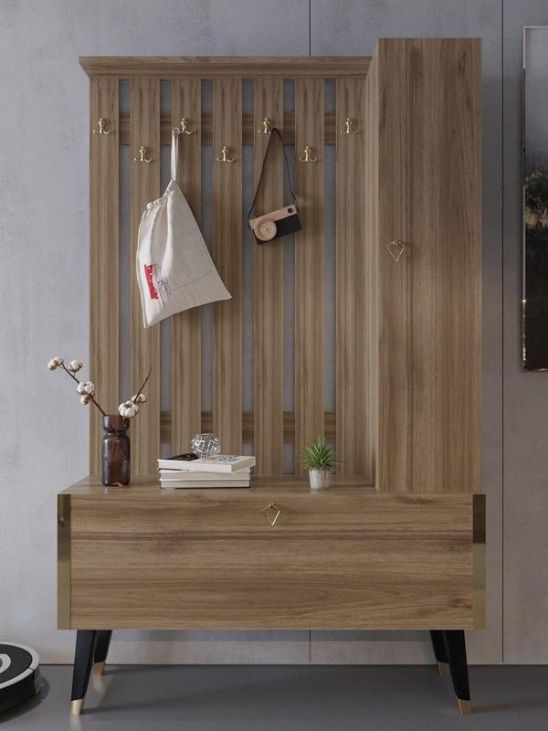 Myniture Home & Living Festival Portmanto - Ayakkabılık P1002-2 Gold Ceviz Minifiks Bağlantılı - Image 1