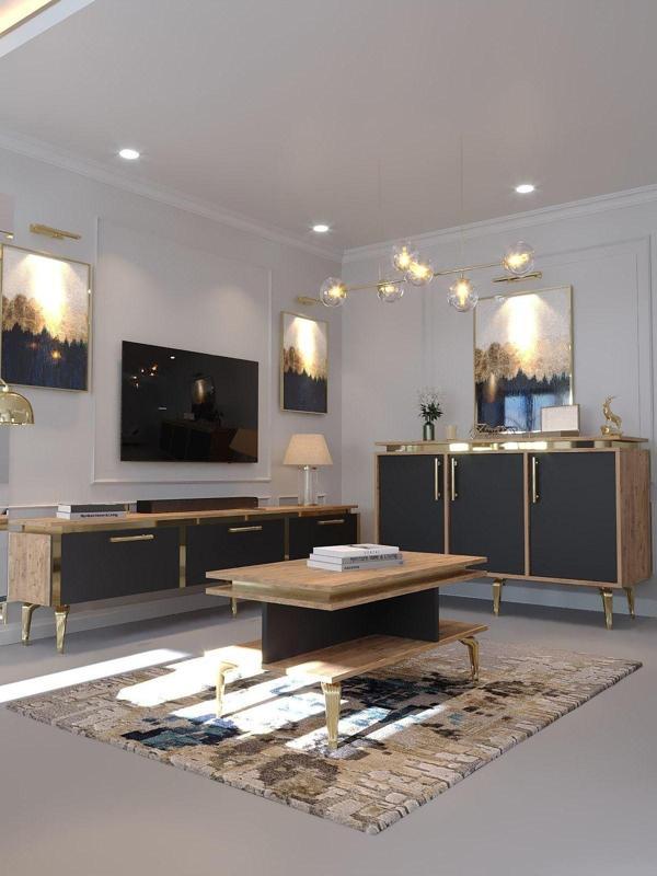 Myniture Home & Living Festival Tv Sehpası - Konsol - Orta Sehpa Ant. Çam Gold G-Set-4-4-6 - Image 1