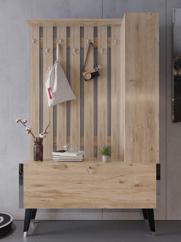 Myniture Home & Living Festival Portmanto - Ayakkabılık P1002-6 Silver Atlantik Çam Minifiks Bağlantılı - Image 1