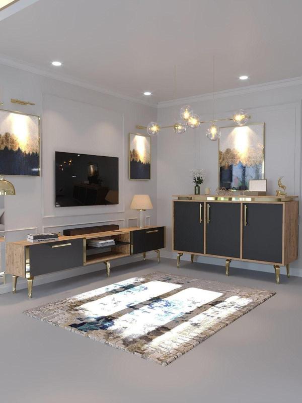 Myniture Home & Living Festival Tv Sehpası Ve Konsol Ant. Çam Gold G-Set-1-4-6 - Image 1