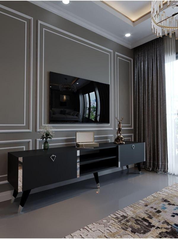 Myniture Home & Living Festival Tv Ünitesi S3030-4 Antrasit Silver Detaylı Minifiks Bağlantı Tv Sehpası - Image 1