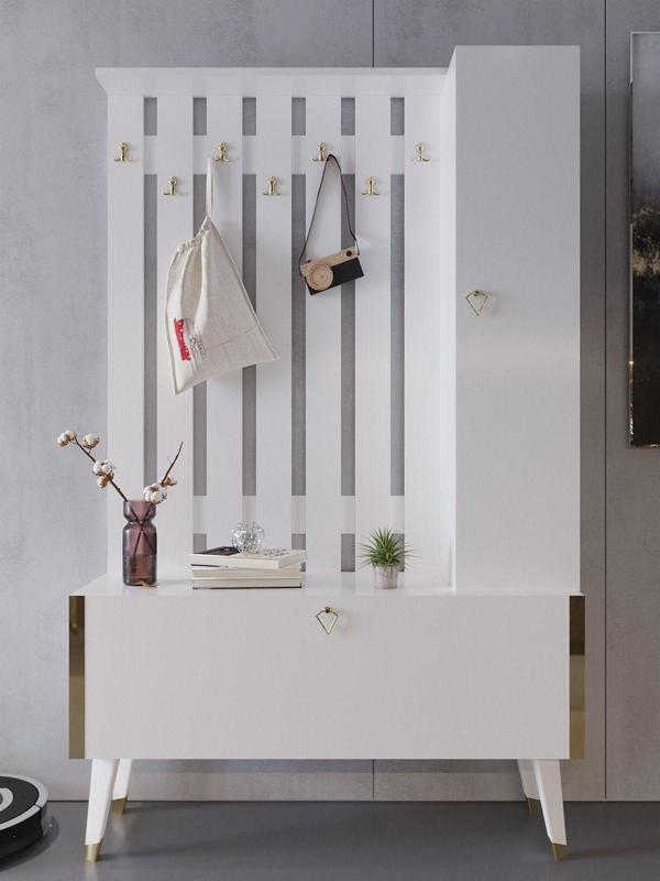 Myniture Home & Living Festival Portmanto - Ayakkabılık P1002-1 Gold Parlak Beyaz Minifiks Bağlantılı - Image 1