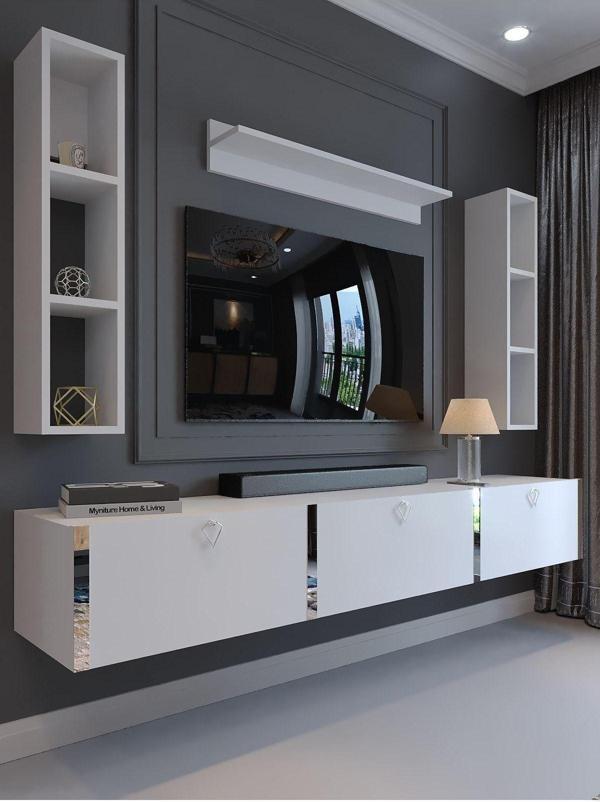 Myniture Home & Living Festival Tv Ünitesi S13008-1 Beyaz Parlak Silver Duvara Monte Tv Sehpası - Image 1
