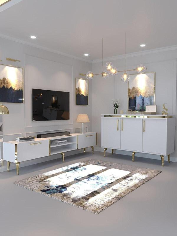 Myniture Home & Living Festival Tv Sehpası Ve Konsol Beyaz Gold G-Set-1-1 - Image 1