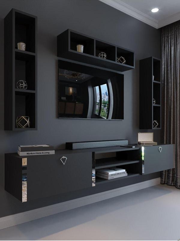 Myniture Home & Living Festival Tv Ünitesi S13006-4 Antrasit Silver Duvara Monte Tv Sehpası - Image 1