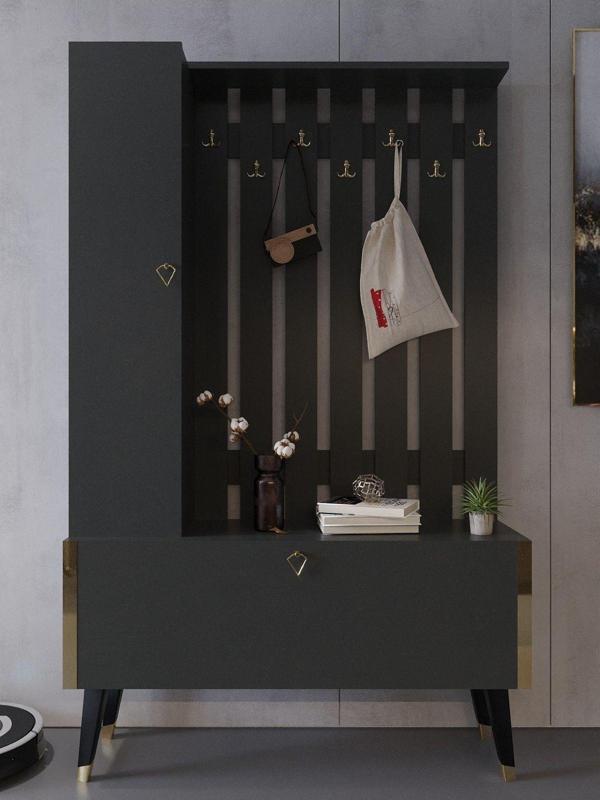 Myniture Home & Living Festival Portmanto - Ayakkabılık P1001-4 Gold Antrasit Minifiks Bağlantılı - Image 1