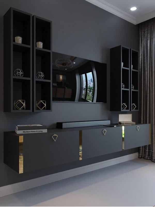Myniture Home & Living Festival Tv Ünitesi G13002-4 Antrasit Gold Duvara Monte Tv Sehpası - Image 1