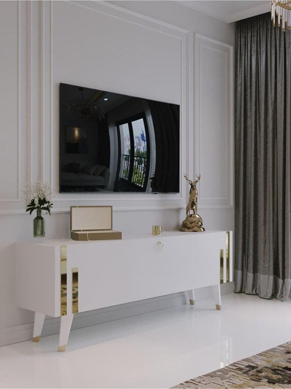 Myniture Home & Living Festival  G6302-1 Beyaz Gold 120 Cm Tv Sehpası Minifiks Bağlantı Dışarıdan Vida Gözükmez - Image 1