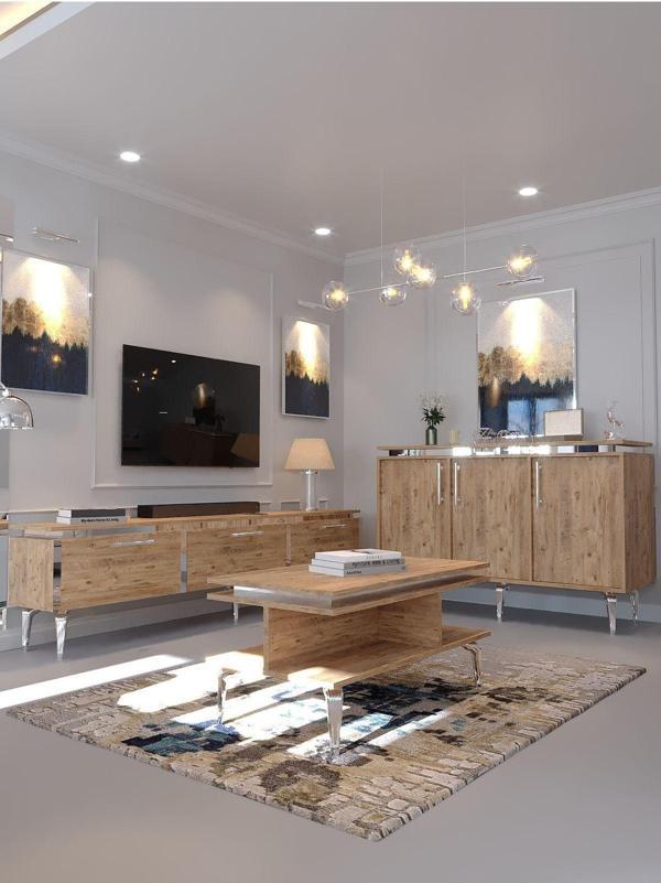 Myniture Home & Living Festival Tv Sehpası - Konsol - Orta Sehpa Çam Silver S-Set-4-6 - Image 1