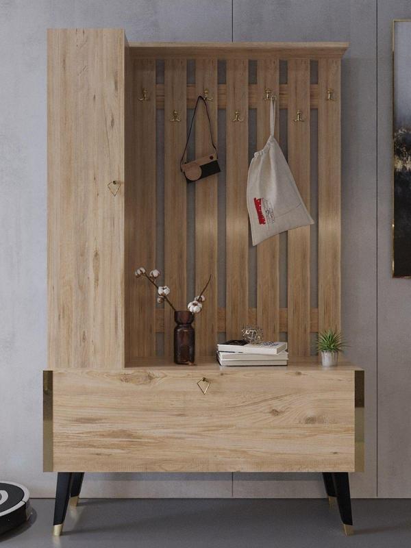 Myniture Home & Living Festival Portmanto - Ayakkabılık P1001-6 Gold Atlantik Çam Minifiks Bağlantılı - Image 1