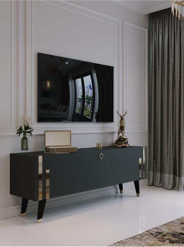 Myniture Home & Living Festival Tv Ünitesi G6302-4 Antrasit Gold 120 Cm Tv Sehpası Minifiks Dışarıdan Vida Gözükmez - Image 1