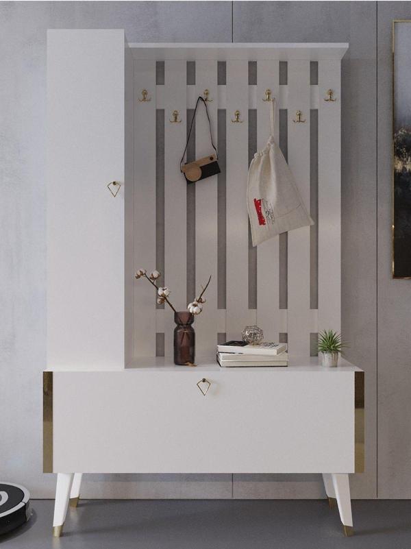 Myniture Home & Living Festival Portmanto - Ayakkabılık P1001-1 Gold Parlak Beyaz Minifiks Bağlantılı - Image 1