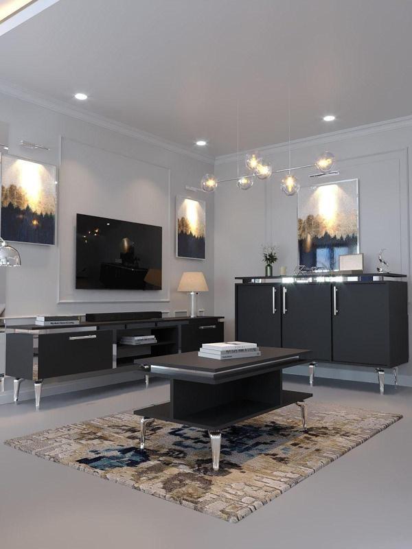 Myniture Home & Living Festival Tv Sehpası - Konsol - Orta Sehpa Antrasit Silver S-Set-3-4 - Image 1