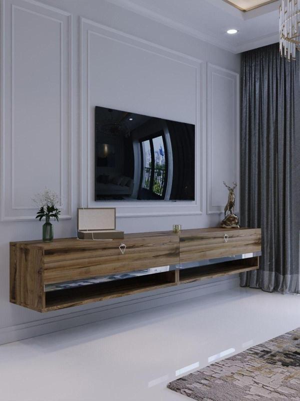 Myniture Home & Living Duvara Monte Tv Sehpası Çırağan Gümüş S6301-3 - Image 1