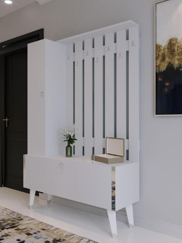 Myniture Home & Living Festival Portmanto - Ayakkabılık Sp1001-1 Silver Parlak Beyaz Minifiks Bağlantılı - Image 1