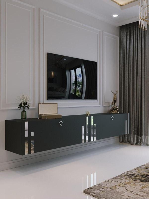 Myniture Home & Living Duvara Monte Tv Sehpası Antrasit Gümüş S6300-4 - Image 1
