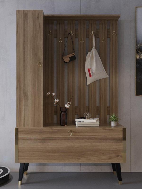 Myniture Home & Living Festival Portmanto - Ayakkabılık P1001-2 Gold Ceviz Minifiks Bağlantılı - Image 1