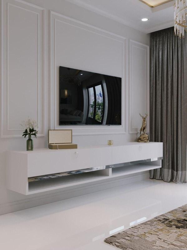 Myniture Home & Living Duvara Monte Tv Sehpası Beyaz Gümüş S6301-1 - Image 1