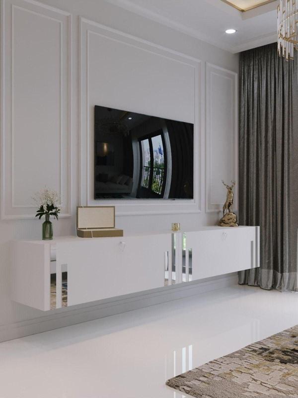 Myniture Home & Living Duvara Monte Tv Sehpası Beyaz Gümüş S6300-1 - Image 1