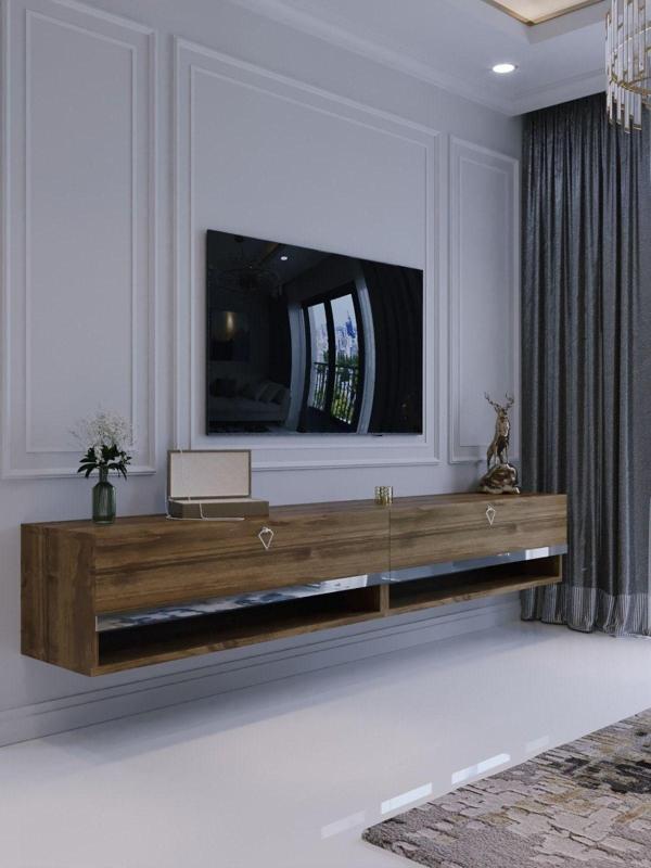 Myniture Home & Living Duvara Monte Tv Sehpası Ceviz Gümüş S6301-2 - Image 1