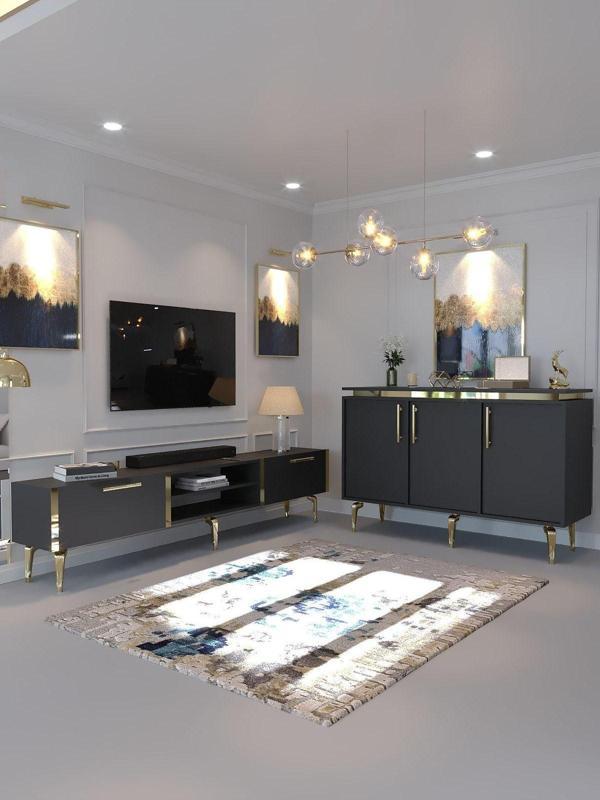 Myniture Home & Living Festival Tv Sehpası Ve Konsol Antrasit Gold G-Set-1-4 - Image 1