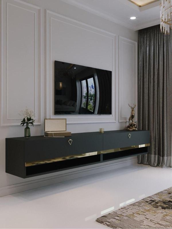 Myniture Home & Living Duvara Monte Tv Sehpası Antrasit Gold G6301-4 - Image 1