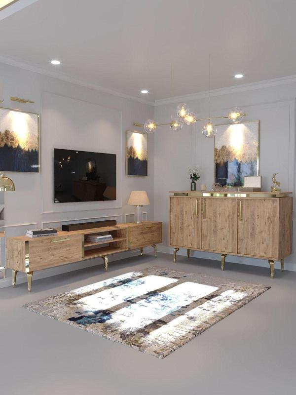 Myniture Home & Living Festival Tv Sehpası Ve Konsol Çam Gold G-Set-1-6 - Image 1
