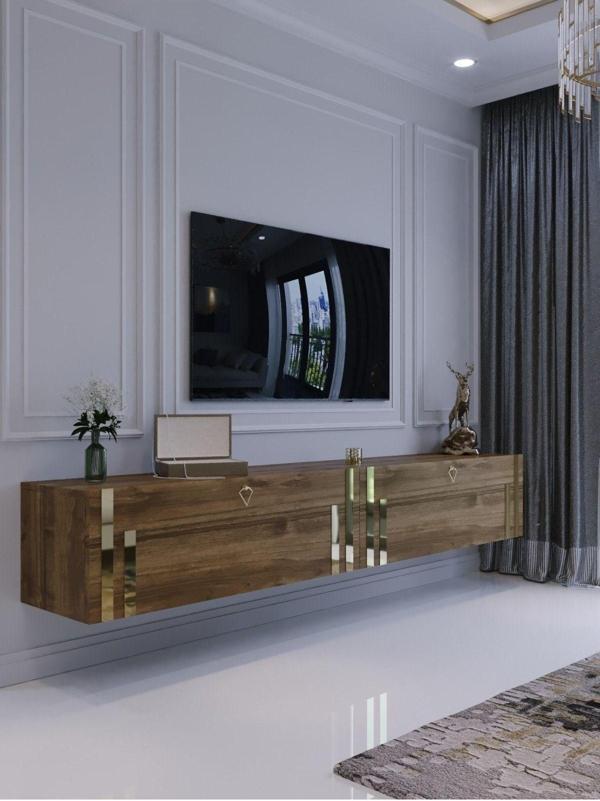 Myniture Home & Living Duvara Monte Tv Sehpası Ceviz Gold G6300-2 - Image 1