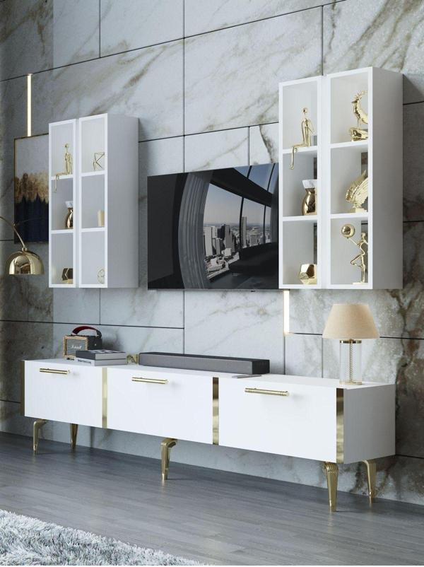 Myniture Home & Living Festival Tv Ünitesi G3002-1-Y1-D1 Gold Beyaz - Image 1