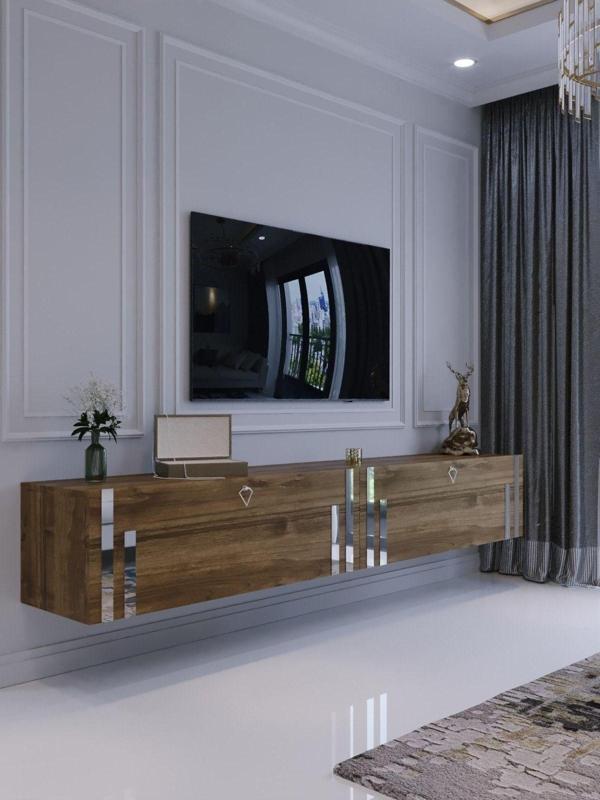 Myniture Home & Living Duvara Monte Tv Sehpası Ceviz Gümüş S6300-2 - Image 1