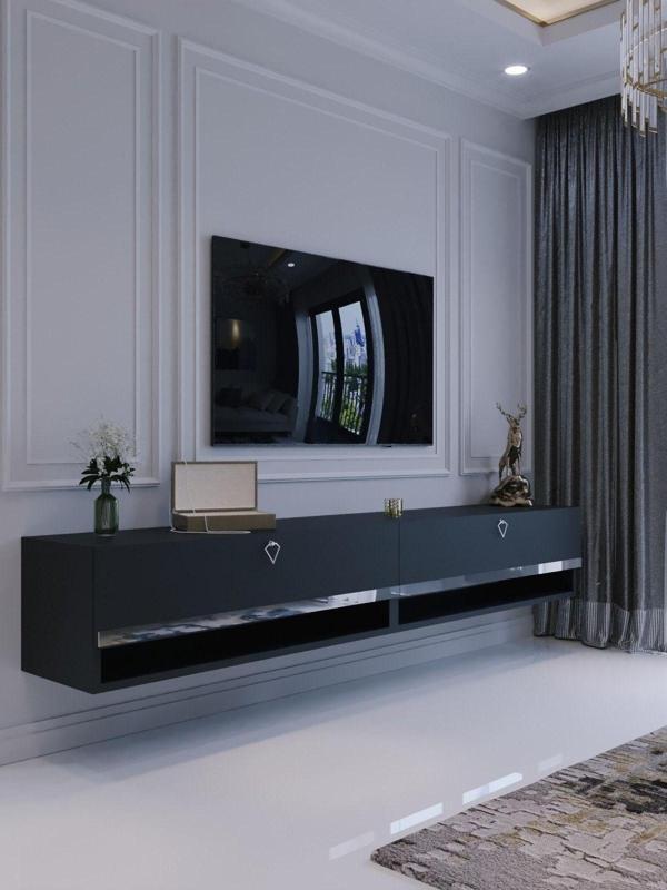Myniture Home & Living Duvara Monte Tv Sehpası Antrasit Gümüş S6301-4 - Image 1