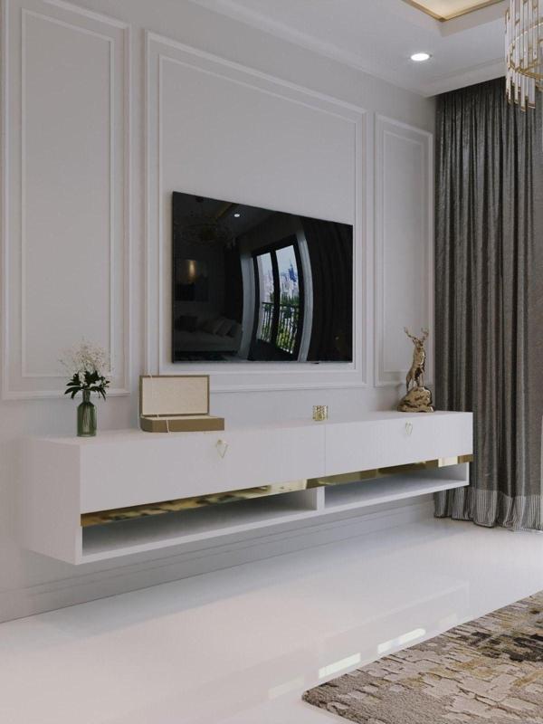Myniture Home & Living Duvara Monte Tv Sehpası Beyaz Gold Q6301-1 - Image 1