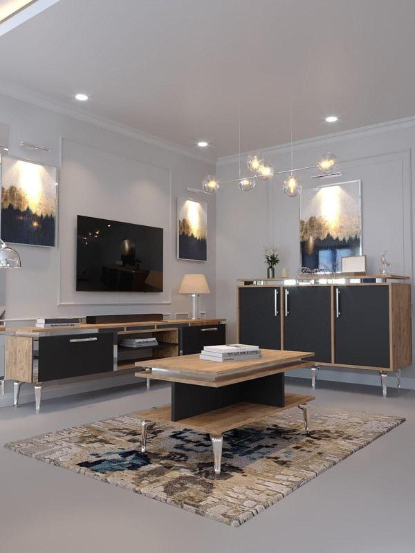 Myniture Home & Living Festival Tv Sehpası - Konsol - Orta Sehpa Ant. Çam Silver S-Set-3-6-4 - Image 1