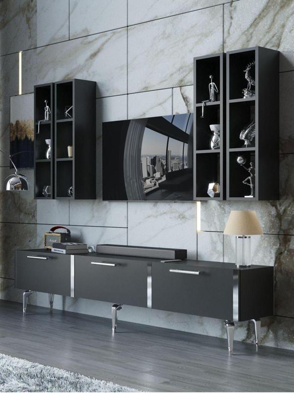 Myniture Home & Living Festival Tv Ünitesi S3002-4-Y1-D1 Silver Antasit - Image 1
