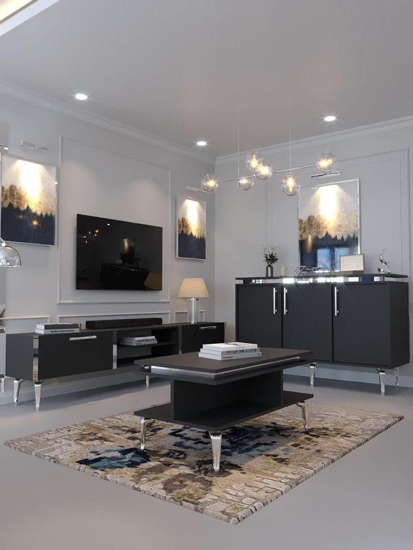 Myniture Home & Living Festival Tv Sehpası - Konsol - Orta Sehpa Antrasit Silver S-Set-2-4 - Image 1