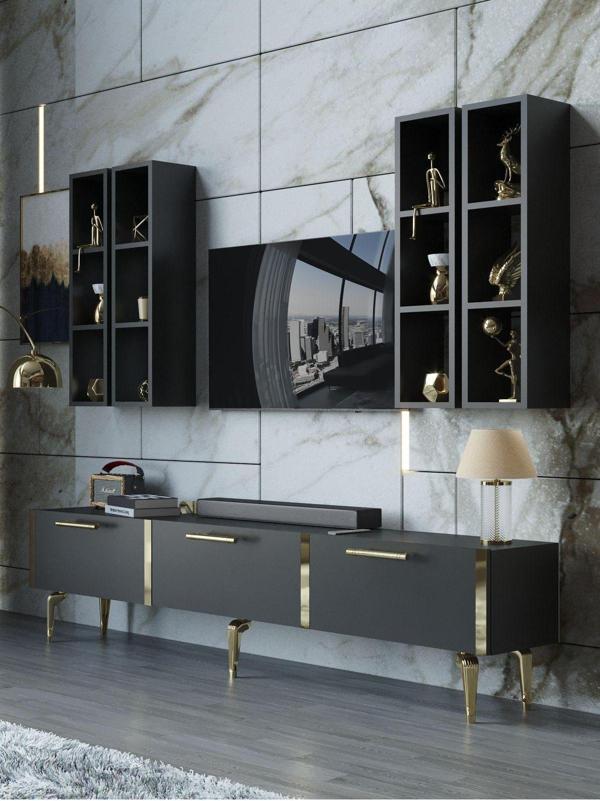 Myniture Home & Living Festival Tv Ünitesi G3002-4-Y1-D1 Gold Antasit - Image 1