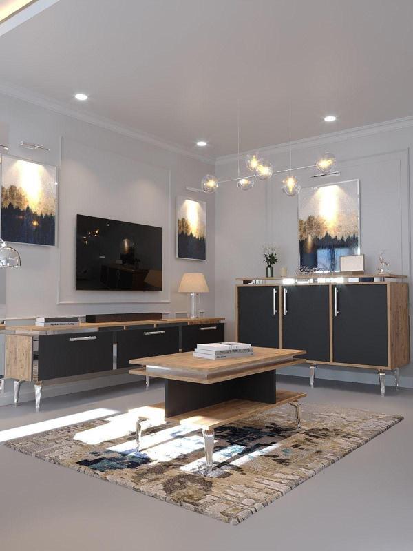 Myniture Home & Living Festival Tv Sehpası - Konsol - Orta Sehpa Ant. Çam Silver S-Set-4-4-6 - Image 1