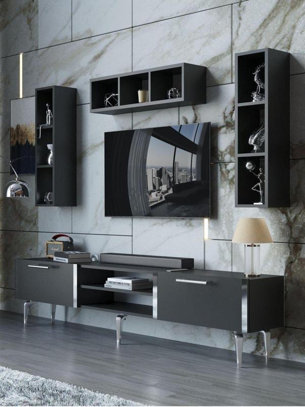 Myniture Home & Living Festival Tv Ünitesi S3006-4-Y1-D1 Silver Antasit - Image 1