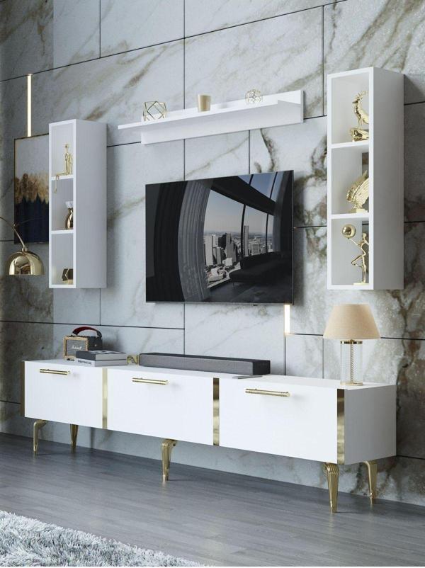 Myniture Home & Living Festival Tv Ünitesi G3008-1-Y1-D1 Gold Beyaz - Image 1