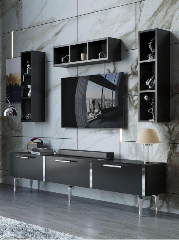 Myniture Home & Living Festival Tv Ünitesi S3007-7-Y1-D1 Silver Siyah - Image 1