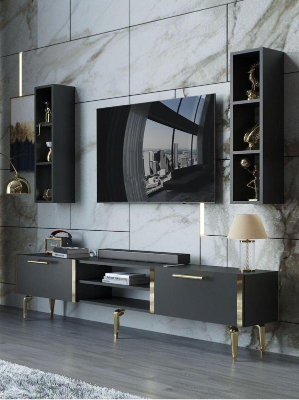 Myniture Home & Living Festival Tv Ünitesi G3000-4-Y1-D1 Gold Antasit - Image 1