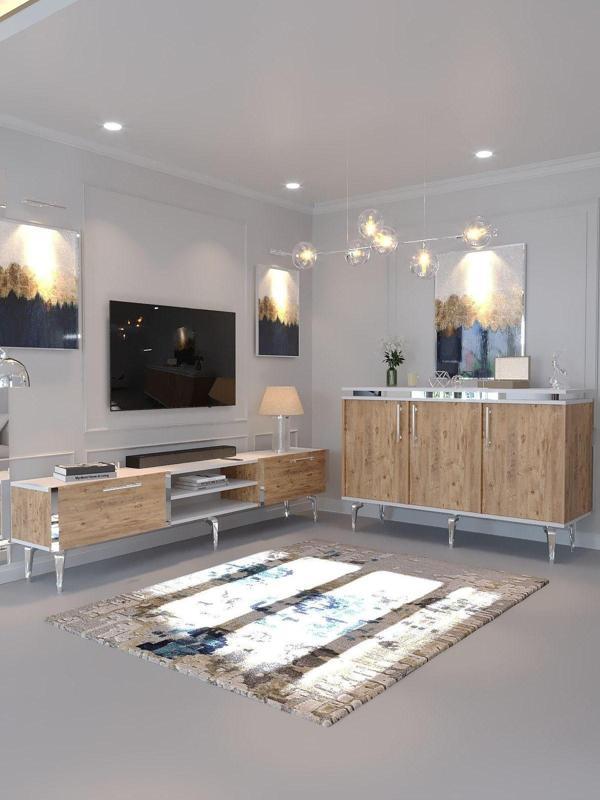 Myniture Home & Living Festival Tv Sehpası Ve Konsol Beyaz Çam Silver S-Set-1-6 - Image 1