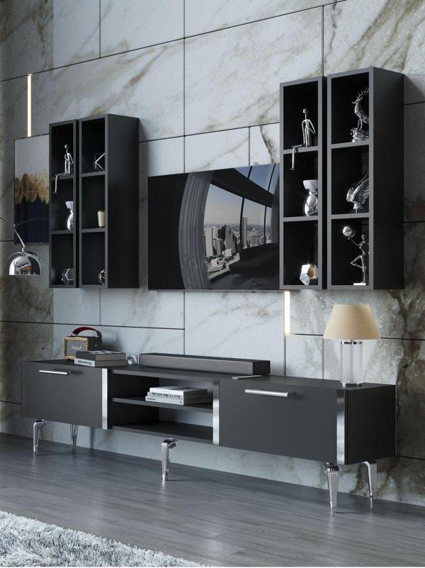 Myniture Home & Living Festival Tv Ünitesi S3001-4-Y1-D1 Silver Antasit - Image 1
