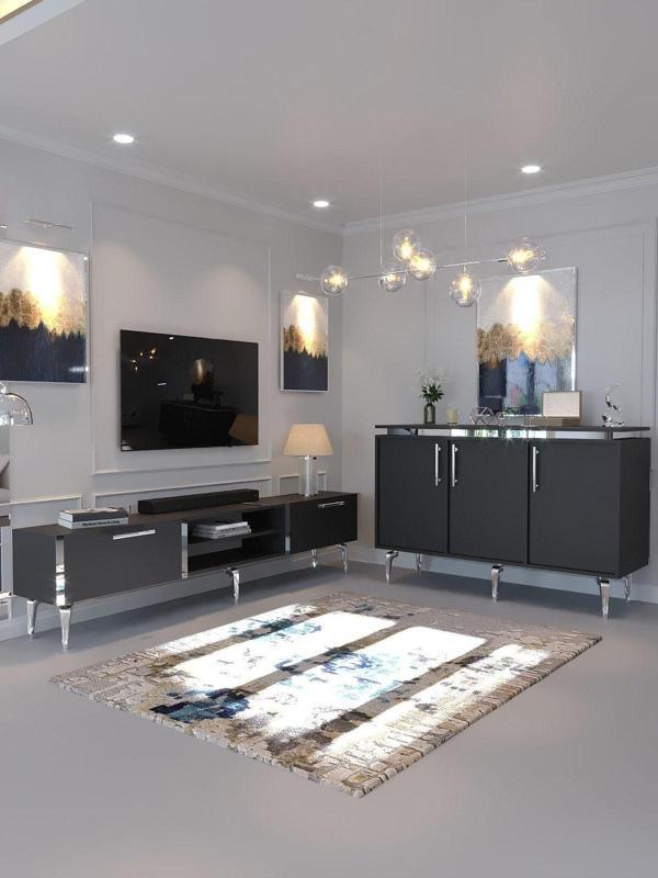 Myniture Home & Living Festival Tv Sehpası Ve Konsol Antrasit Silver S-Set-1-4 - Image 1