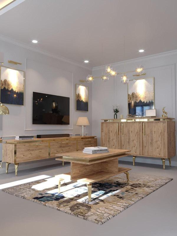 Myniture Home & Living Festival Tv Sehpası - Konsol - Orta Sehpa Çam Gold G-Set-4-6 - Image 1