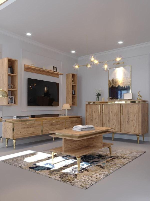 Myniture Home & Living Festival Tv Sehpası - Konsol - Orta Sehpa Çam Gold G-Set-5-6 - Image 1