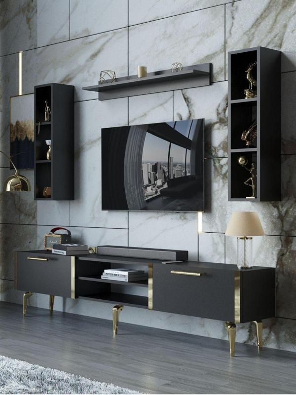 Myniture Home & Living Festival Tv Ünitesi G3009-7-Y1-D1 Gold Siyah - Image 1