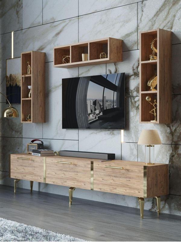 Myniture Home & Living Festival Tv Ünitesi G3007-6-Y1-D1 Gold A. Çam - Image 1