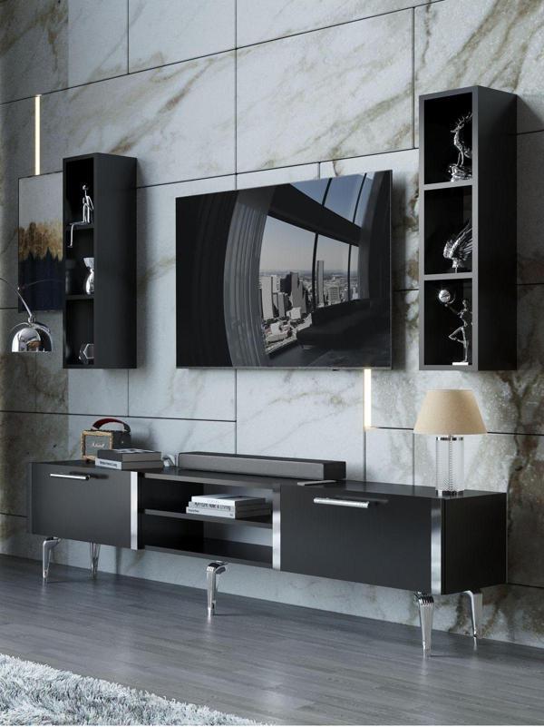 Myniture Home & Living Festival Tv Ünitesi S3000-7-Y1-D1 Silver Siyah - Image 1